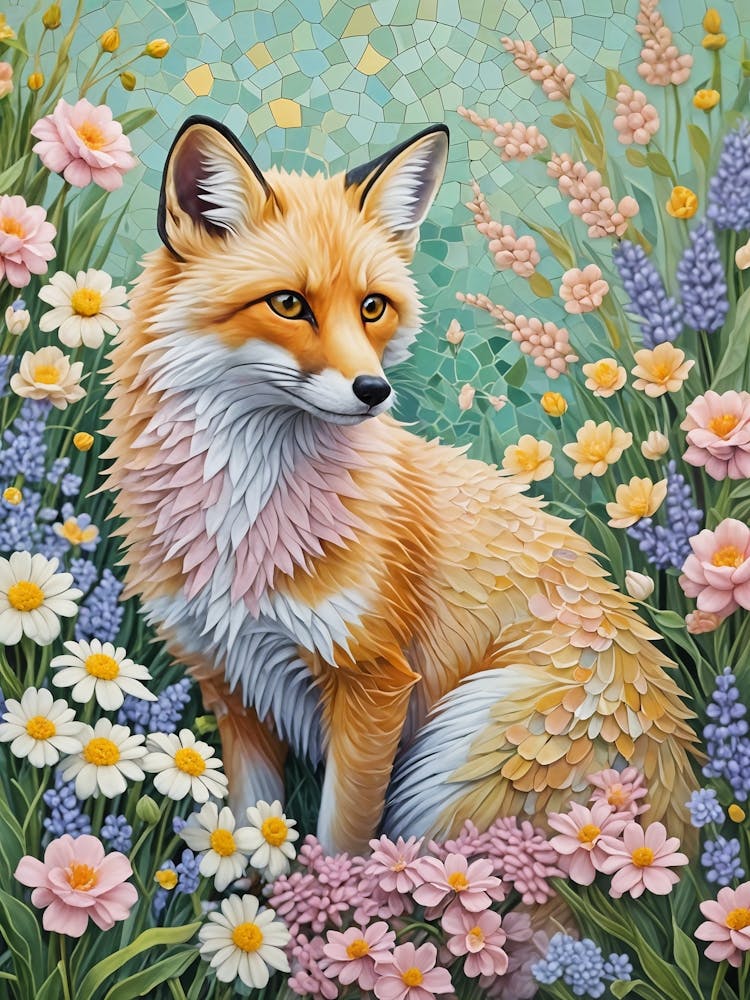 Floral Fox In The Meadow no2