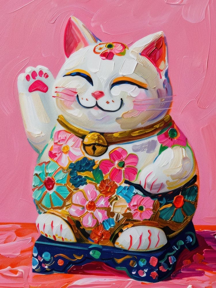 Lucky Cat Maneki Neko Trendy Pink Living Room Art