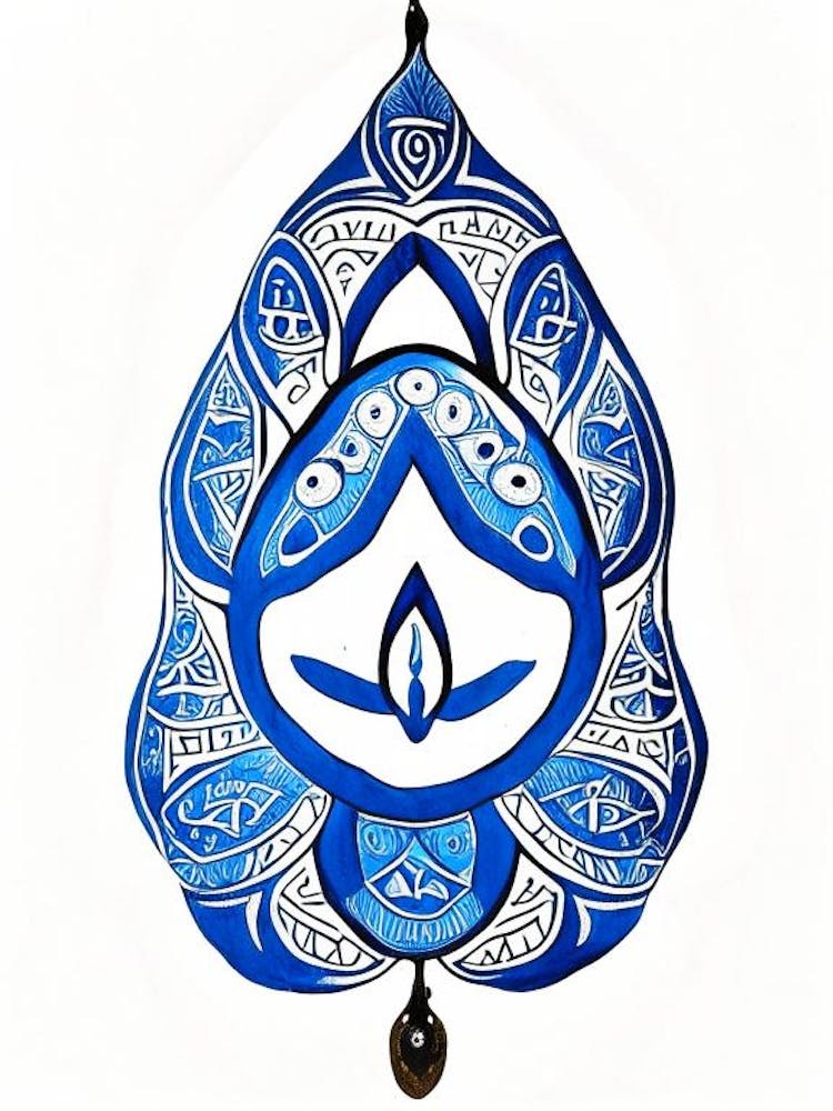 Hamsa Symbol Blue And White Line Drawing