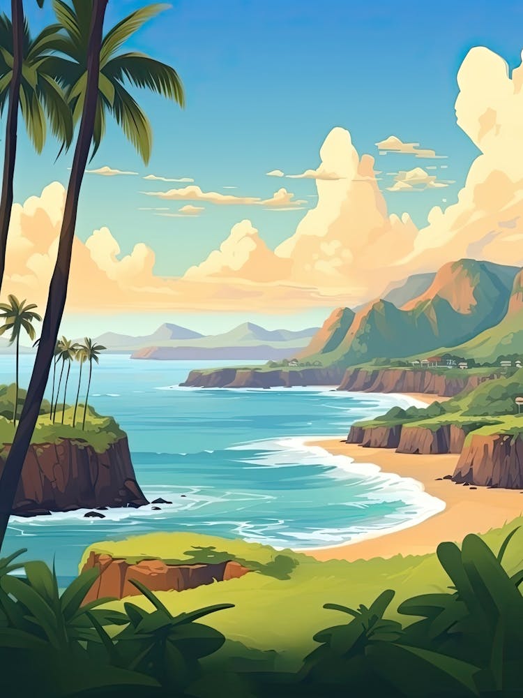 Kauai Hawaii, Usa, Flat Illustration 3