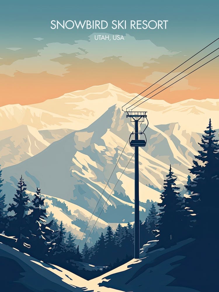 Poster Of Snowbird Ski Resort   Utah, Usa, Ski Resort Illustration 0