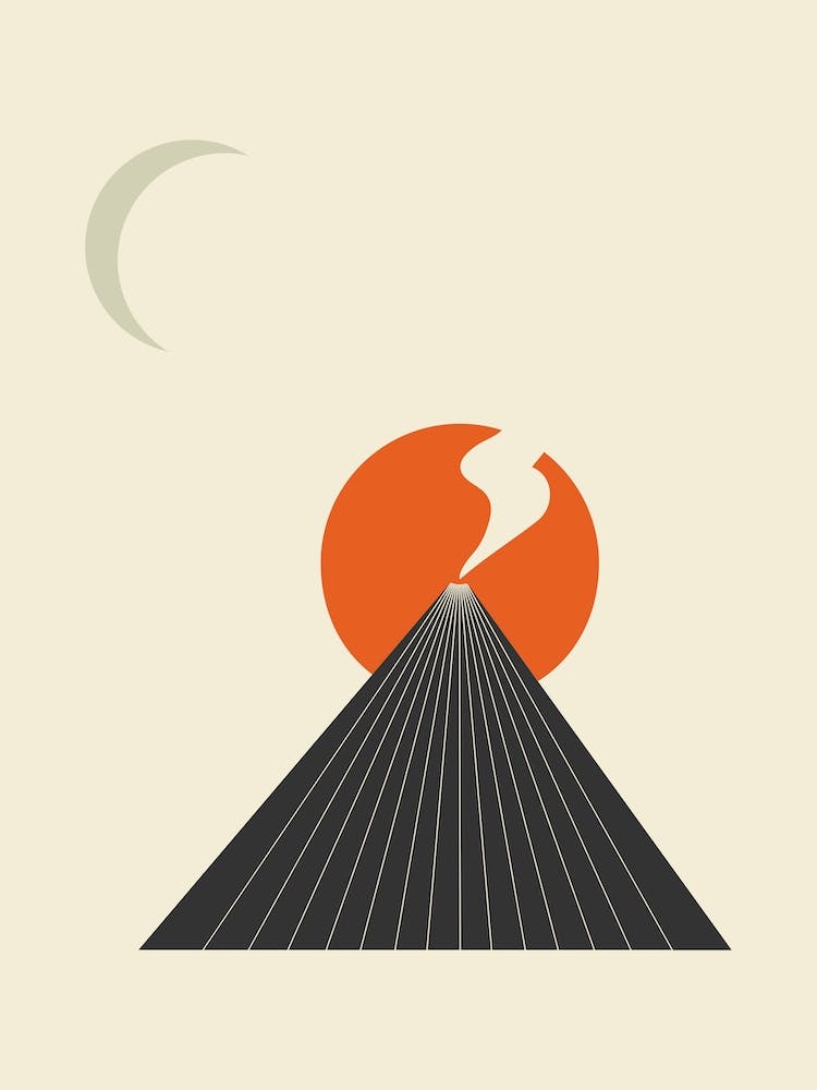 Volcano In Moonlight Abstract Minimal