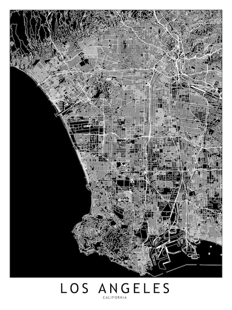 Los Angeles Black And White Map