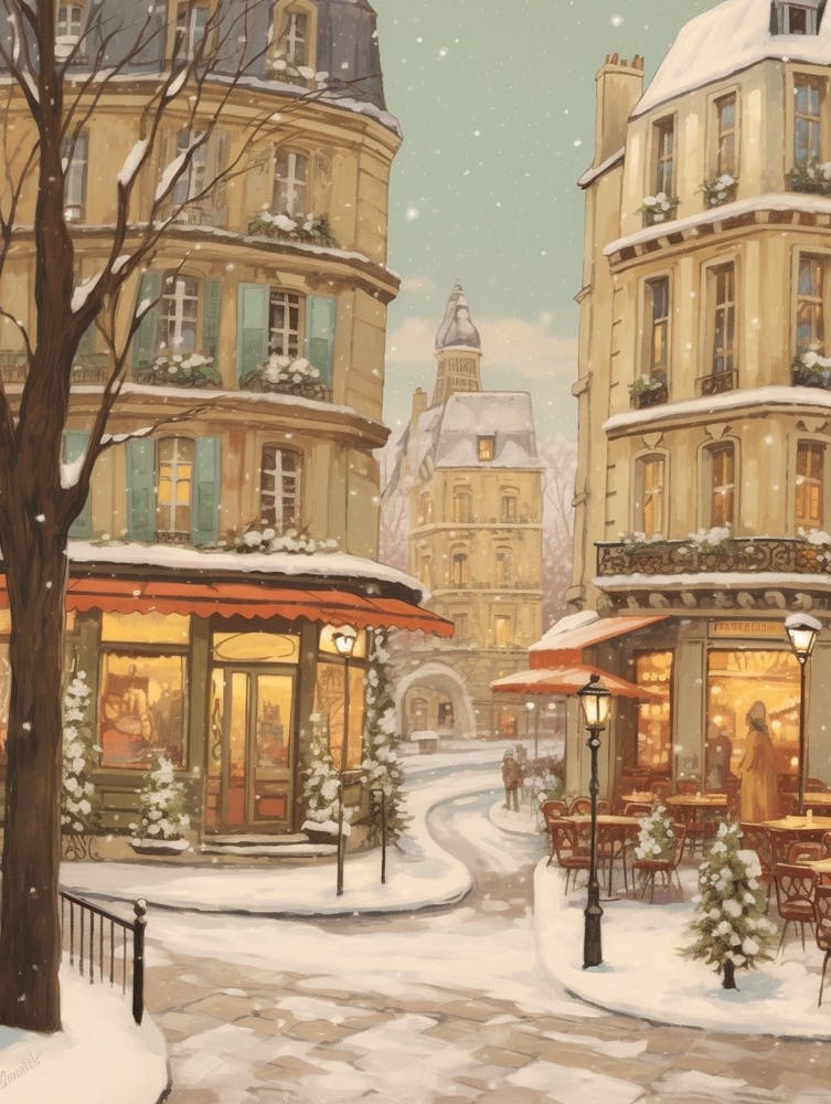Vintage Winter Illustration Paris France 6