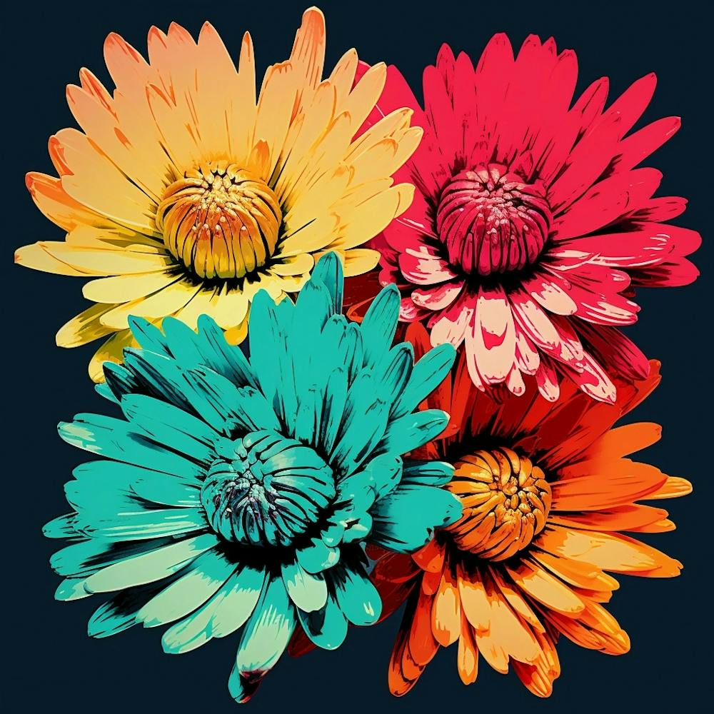 Andy Warhol Stil Pop-Art Blumen Chrysantheme 4 Quadratisch