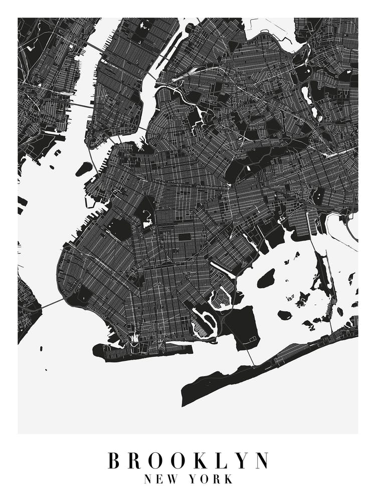 Brooklyn New York Minimal Black Mono Street Map 