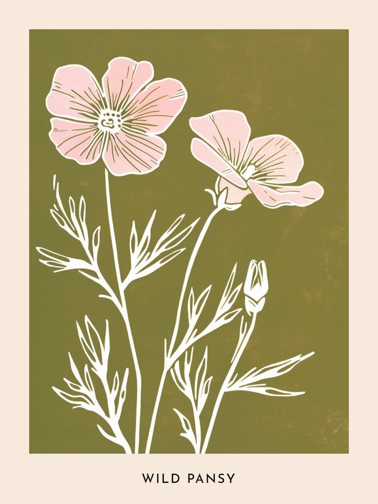 Pink & Green Wild Pansy 2 Flower Poster