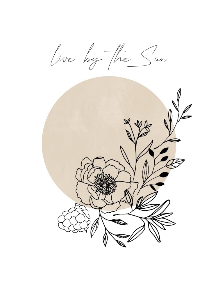 Live By the Sun, Beige Floral Sun, Boho
