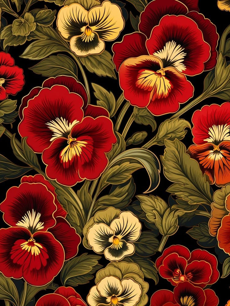 Winter Pansy 2 William Morris Style Winter Florals