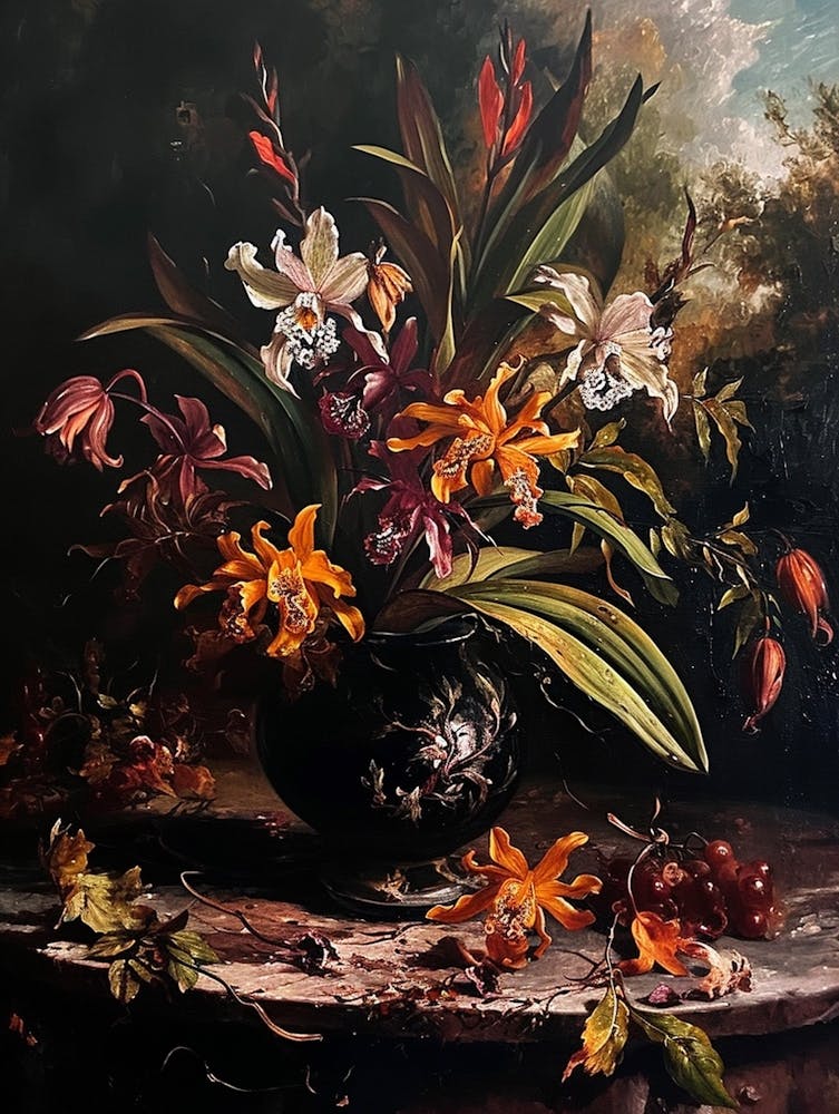 Baroque Floral Still Life Monkey Orchid 1