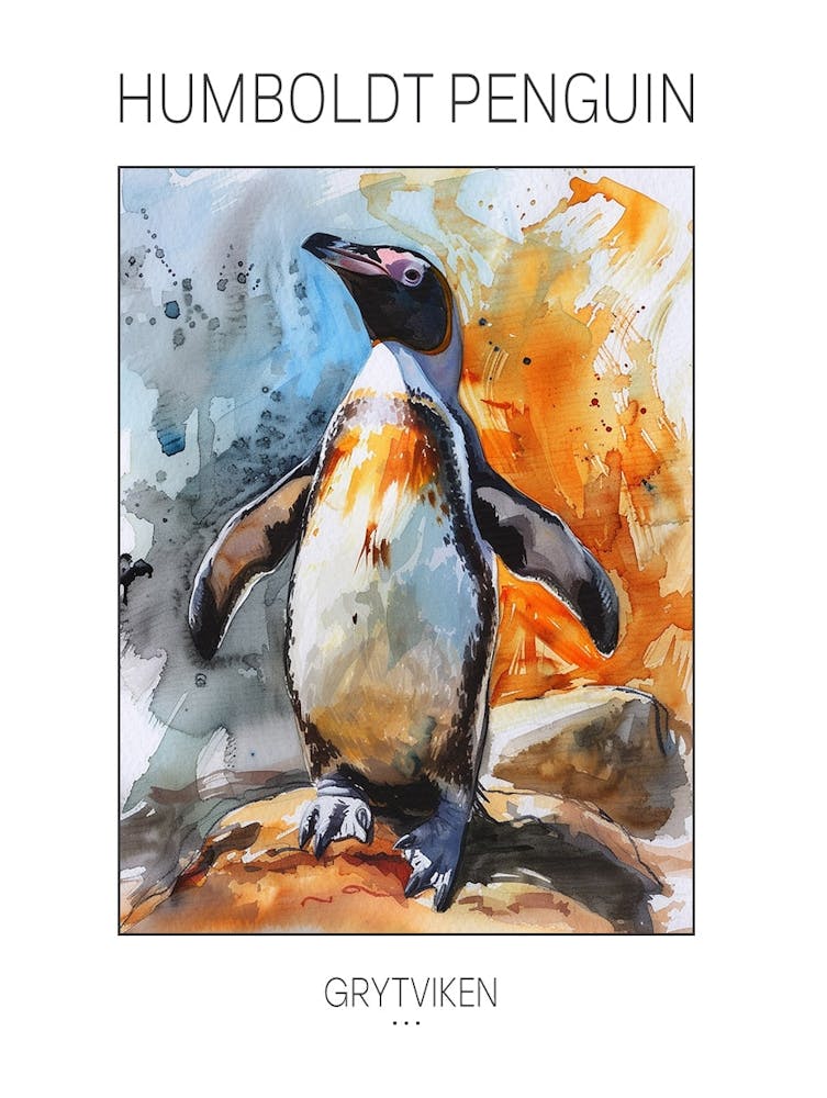 Humboldt Penguin Grytviken Watercolour Painting 3 Poster