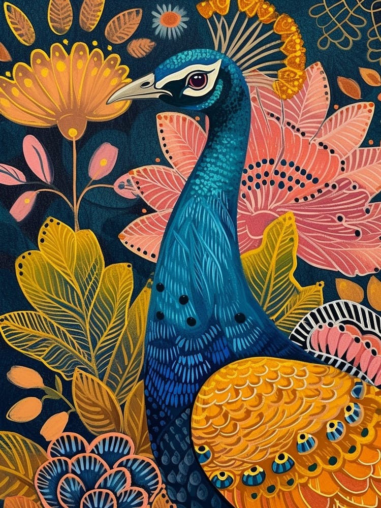 Folky Floral Peacock Portrait 4
