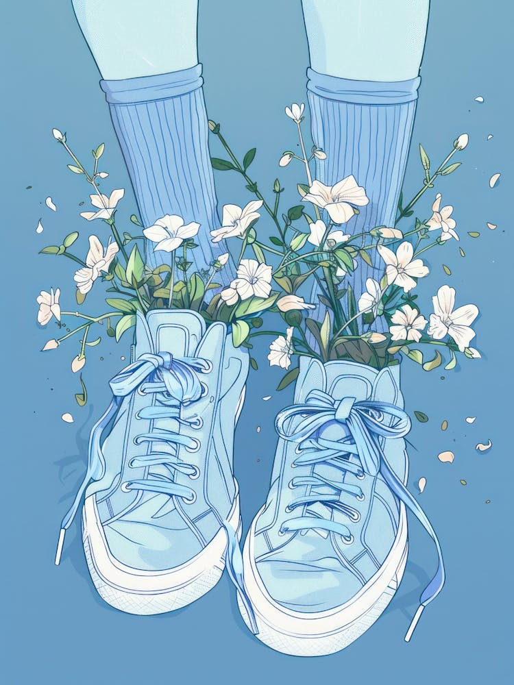 Blue Girl Shoes With Flowers 4