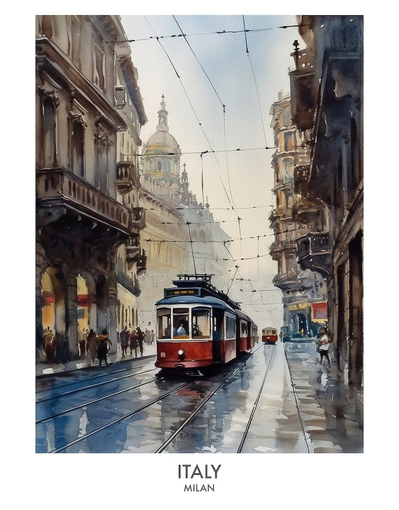 Mailand, Italien 2 Aquarell-Reiseposter