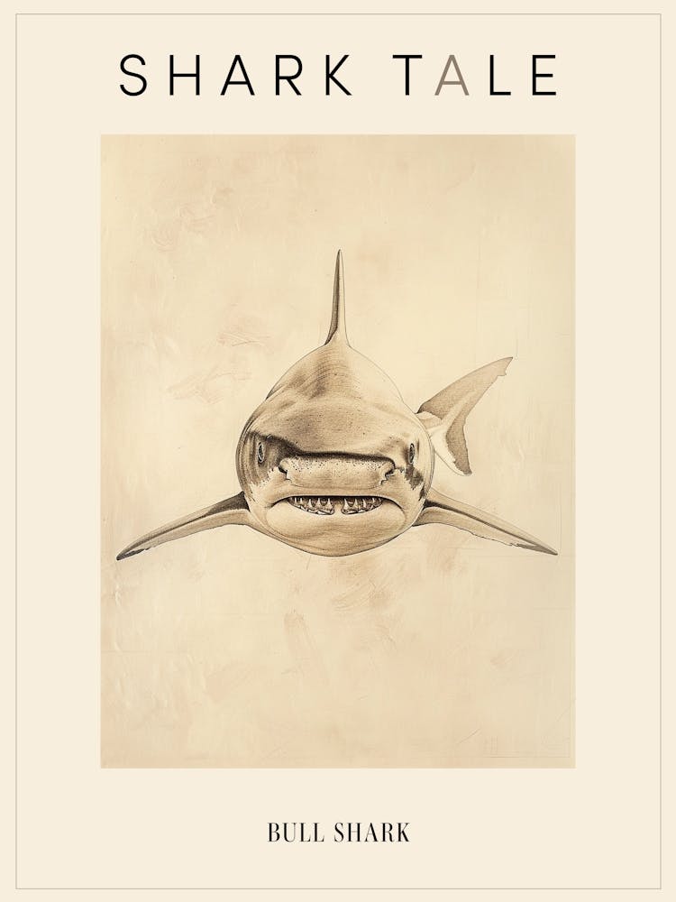 Vintage Bull Shark Pencil Illustration 2 Poster