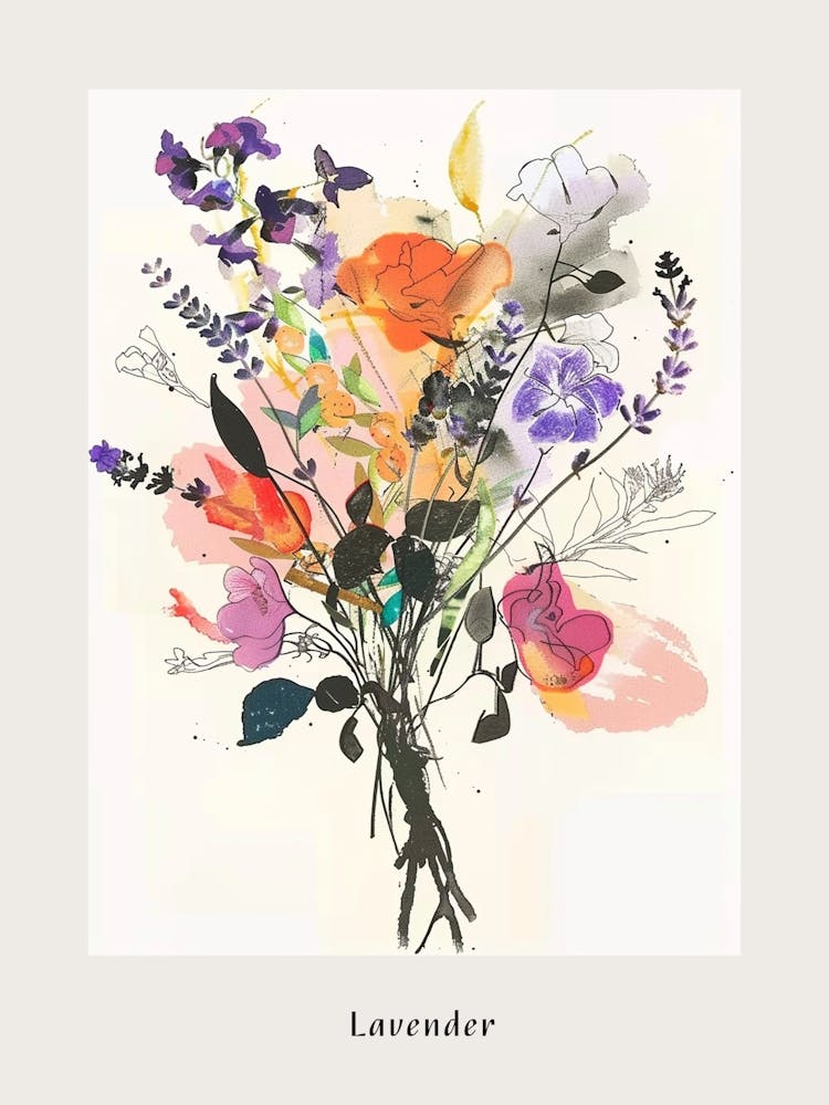 Lavender 3 Collage Flower Bouquet Poster
