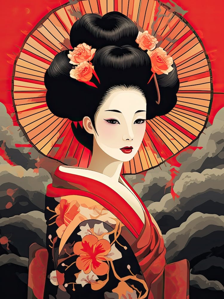 Powerful Geisha Flat Illustration 4