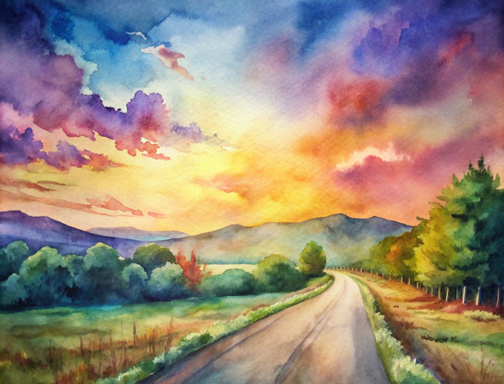 A Peaceful Countryside Road Scene With A Vibrant