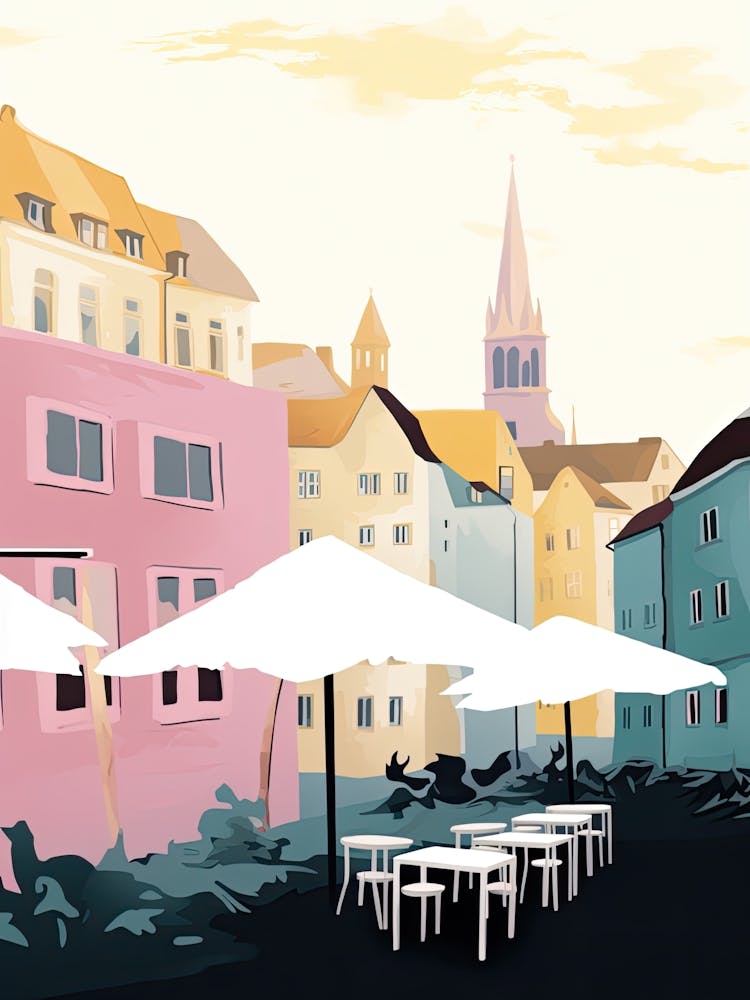 Lund, Sweden, Flat Pastels Tones Illustration 3