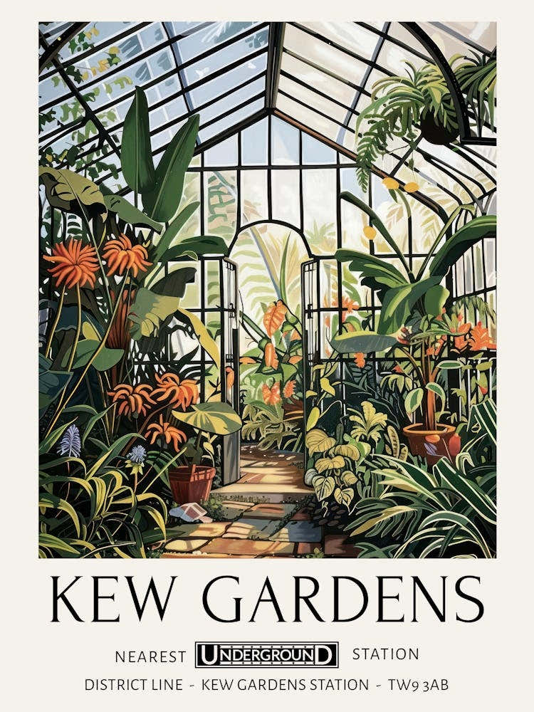 William Morris Print Greenhouse Kew Gardens Print Vintage London Copy