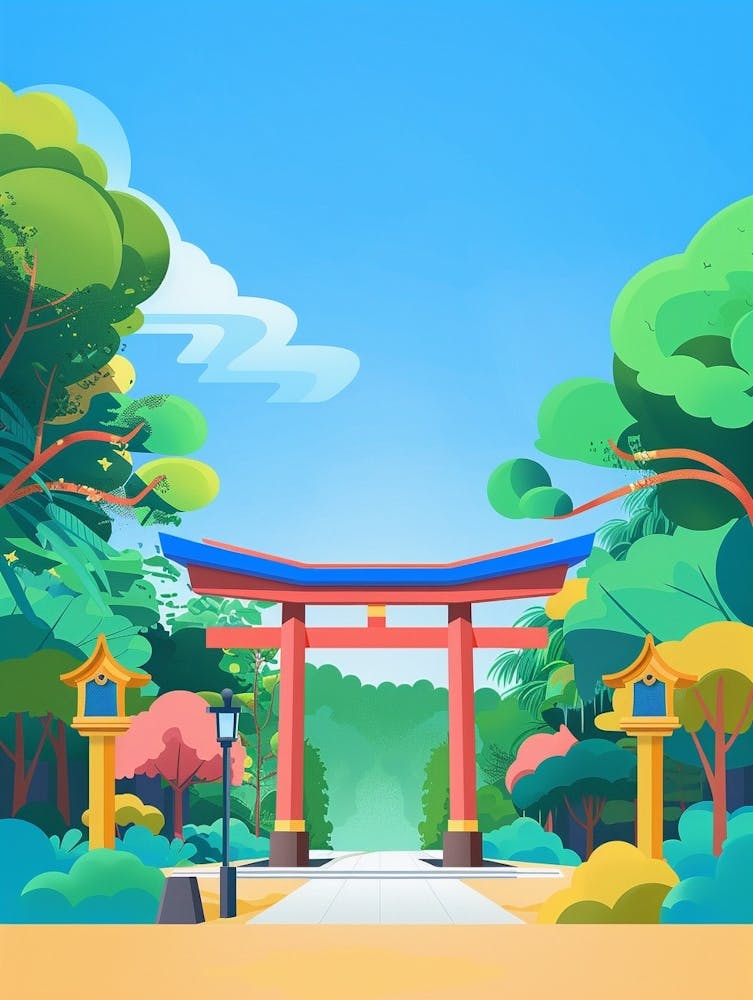 Meiji Shrine Tokyo 1 Colourful Illustration
