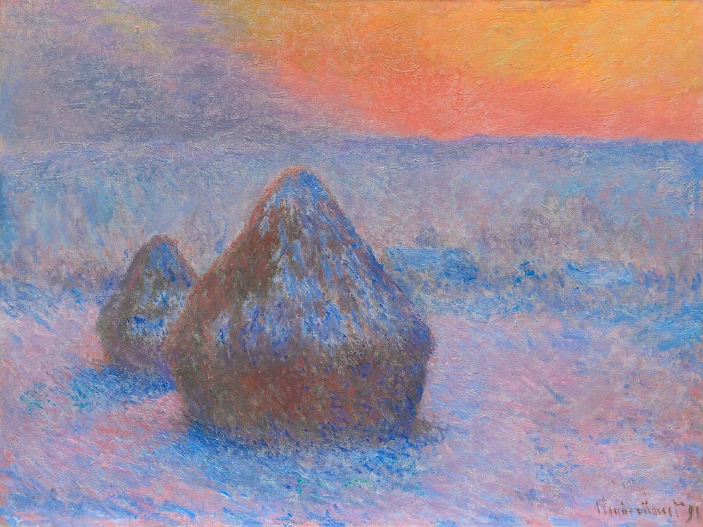 Stacks Of Wheat, Sunset, Snow Effect (1890–1891), Claude Monet