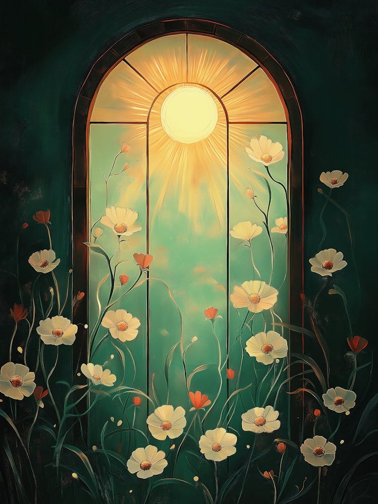 Boho Emerald Green Lily of the Valley Paining Wall Art - Oil Painting Style for Rustic and Art Nouveau Mystical Folk Decor