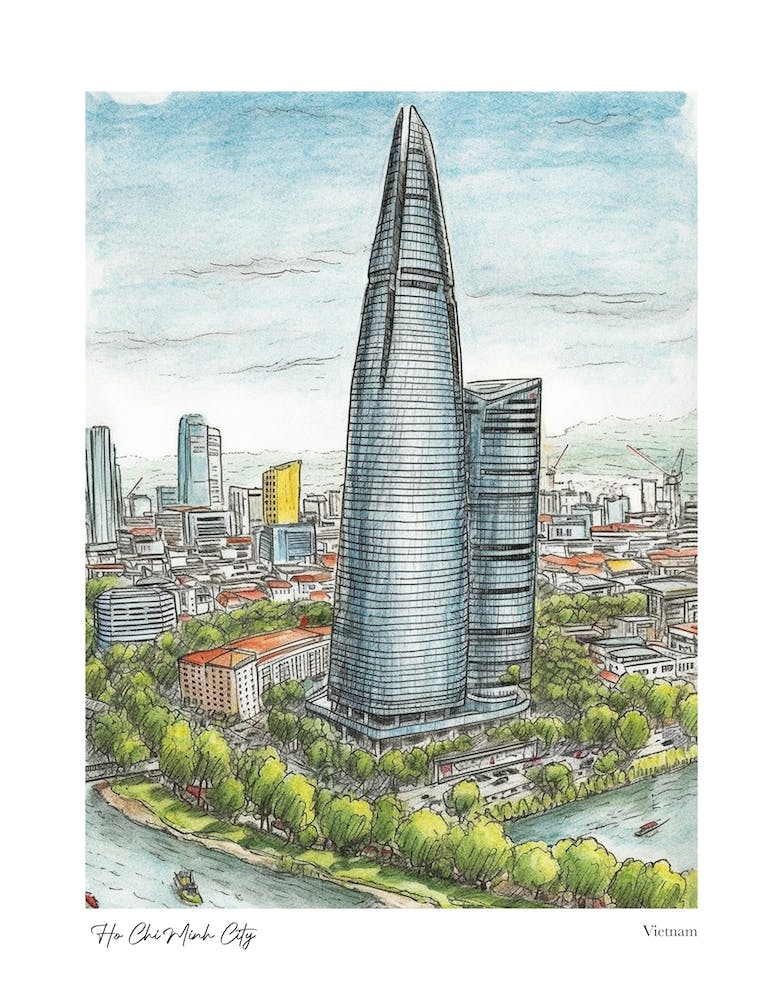 Ho Chi Minh City Vietnam Drawing Pencil Style 1 Travel Poster