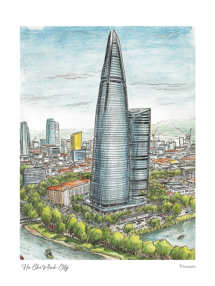 Ho Chi Minh City Vietnam Drawing Pencil Style 1 Travel Poster