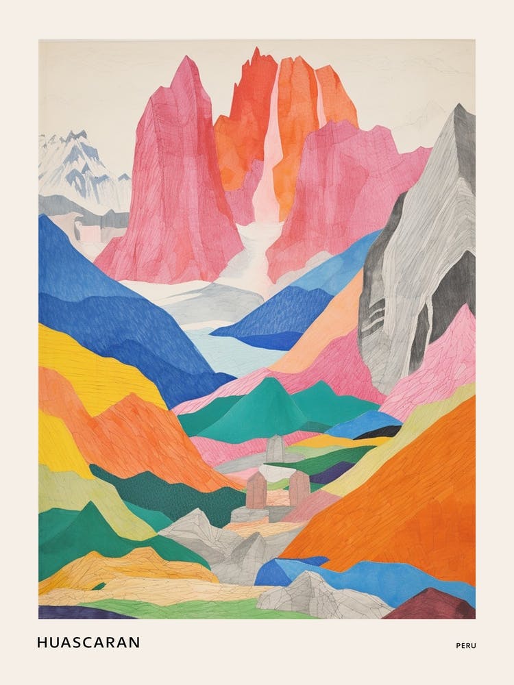 Huascaran Peru 1 Colourful Mountain Illustration Poster