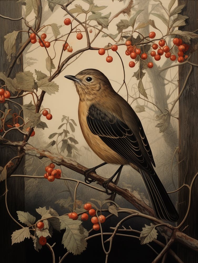 Dunkle und stimmungsvolle botanische Europäisches Rotkehlchen 2