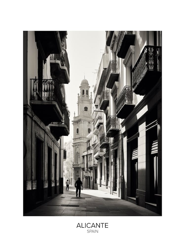 Poster Of Alicante, Spain, Black And White Analogue Photography 2