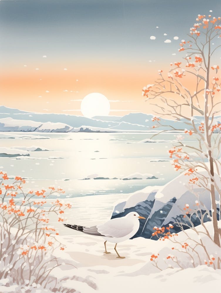 Winter Bird Painting Seagull 1