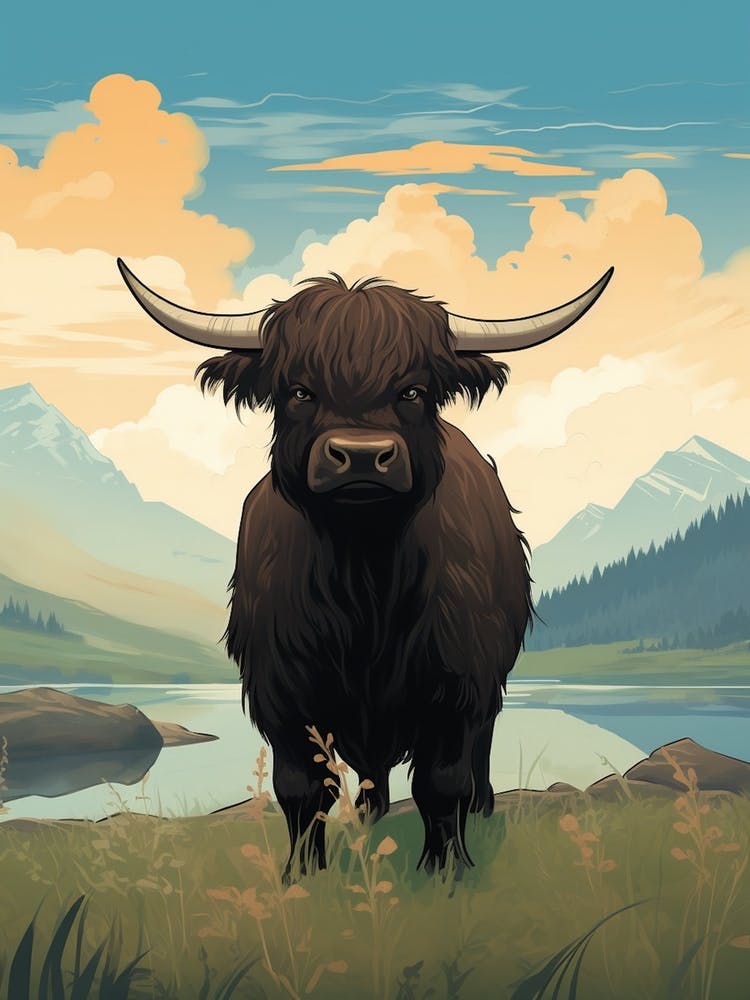 Black Bull By The Lake Of The Highlands
