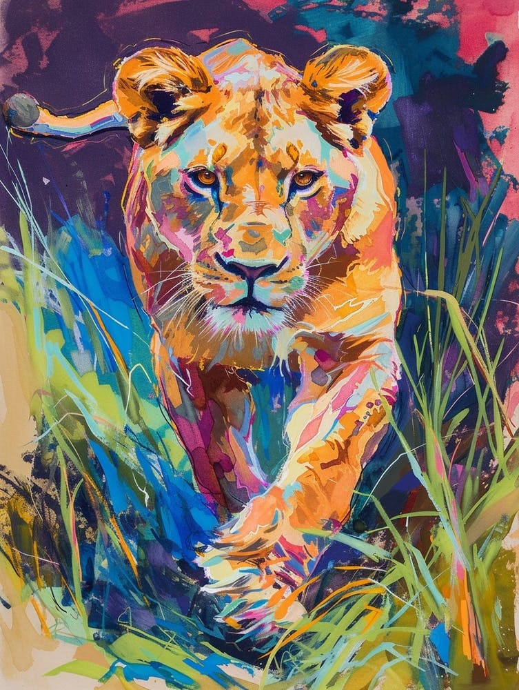 Transvaal Lion Lioness On The Prowl Fauvist Painting 2