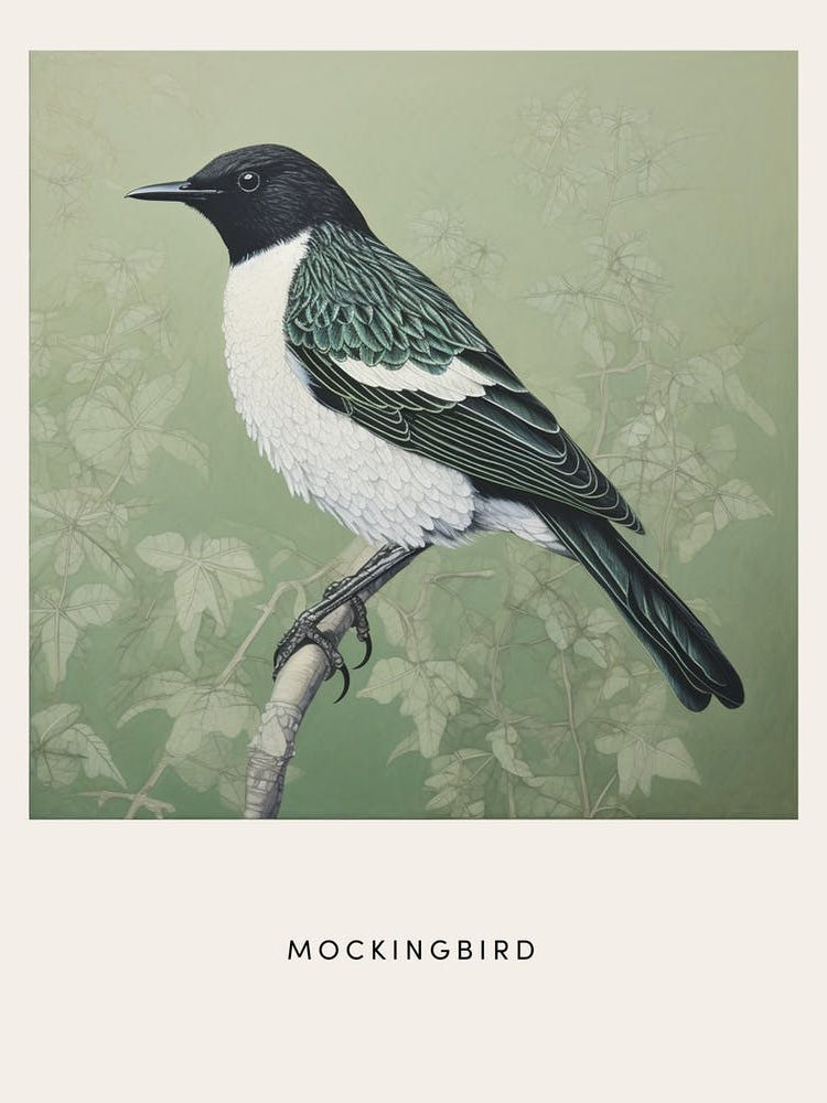 Ohara Koson Inspired Bird Painting Mockingbird 3 Poster