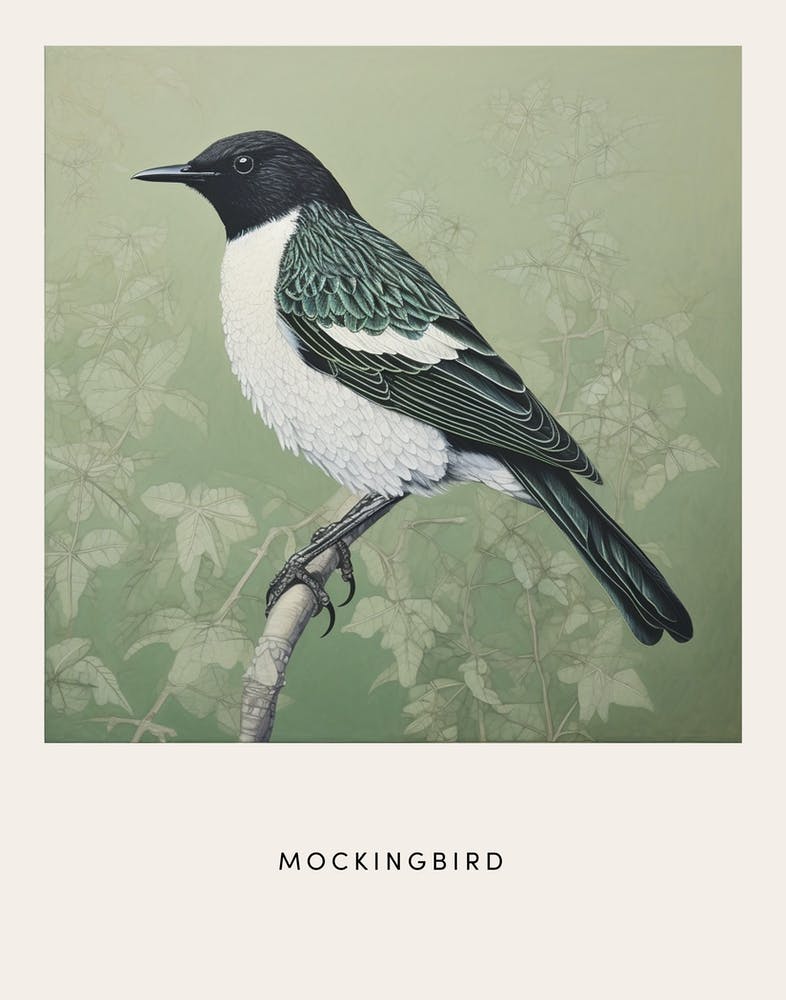 Ohara Koson Inspired Bird Painting Mockingbird 3 Poster