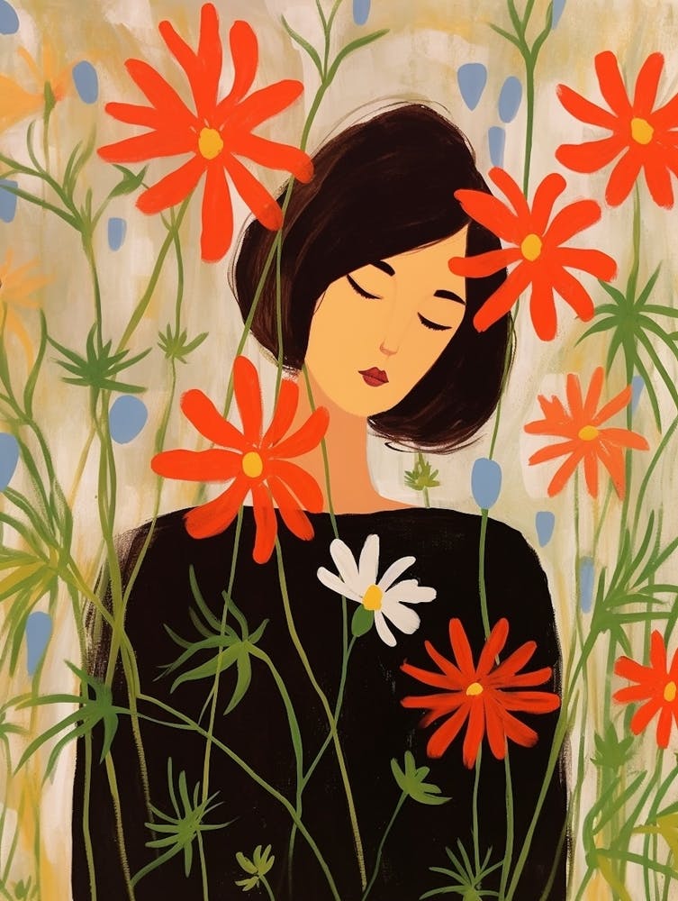 Woman With Autumnal Flowers Love In A Mist Nigella 3