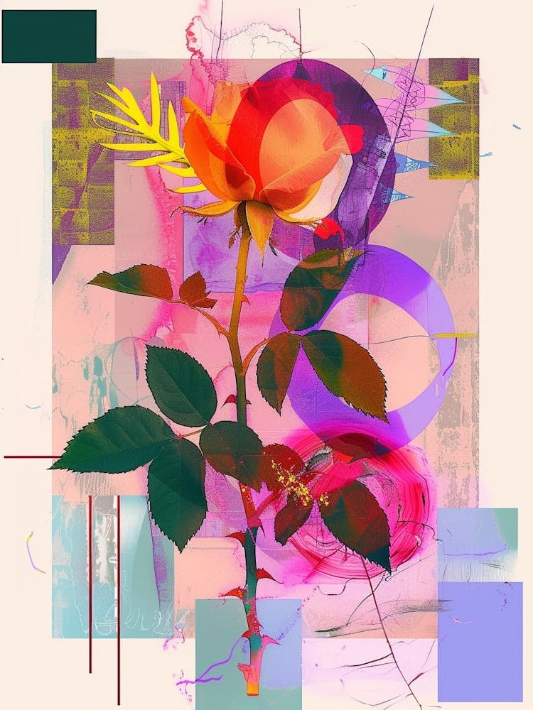 Rose 3 Neon Flower Collage