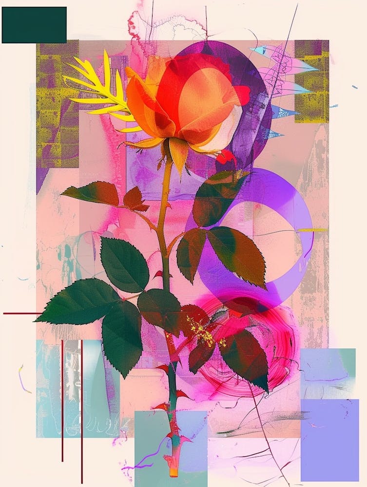 Rose 3 Neon Flower Collage