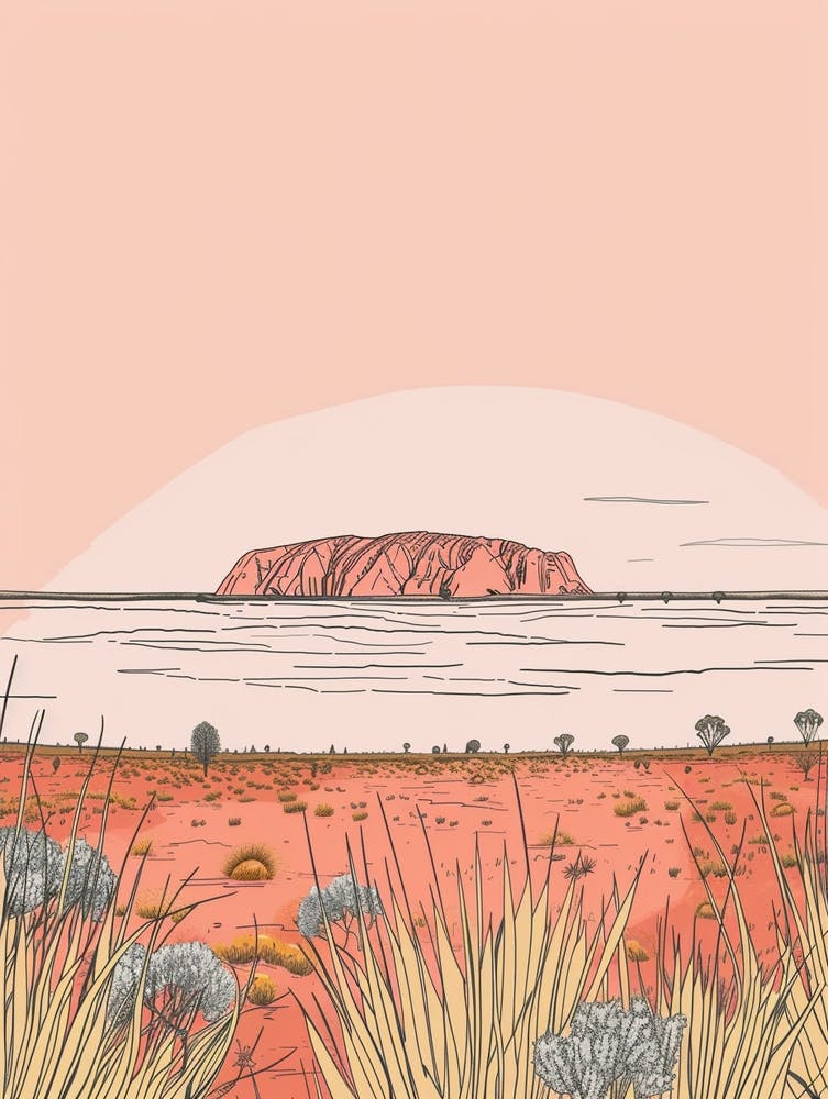 Ayers Rock Australia Color Line Drawing (3)