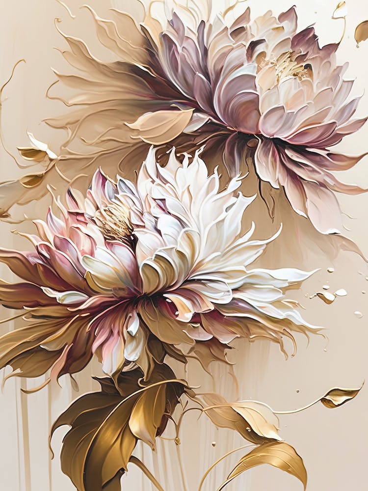 Abstract Floral Oil Painting Gold