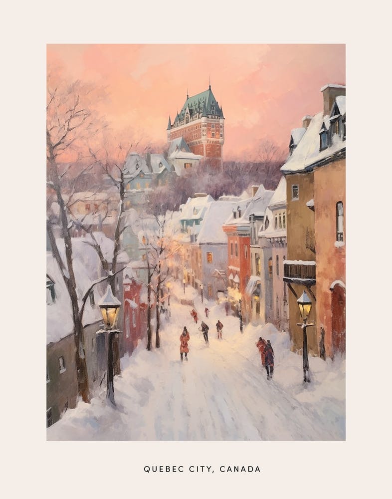 Dreamy Winter Painting Poster Quebec City Canada 1