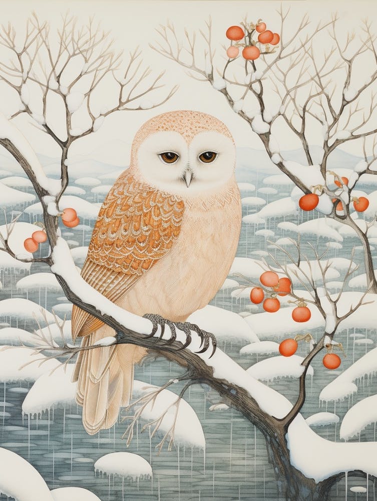 Winter-Vogel-Gemälde Eule 2