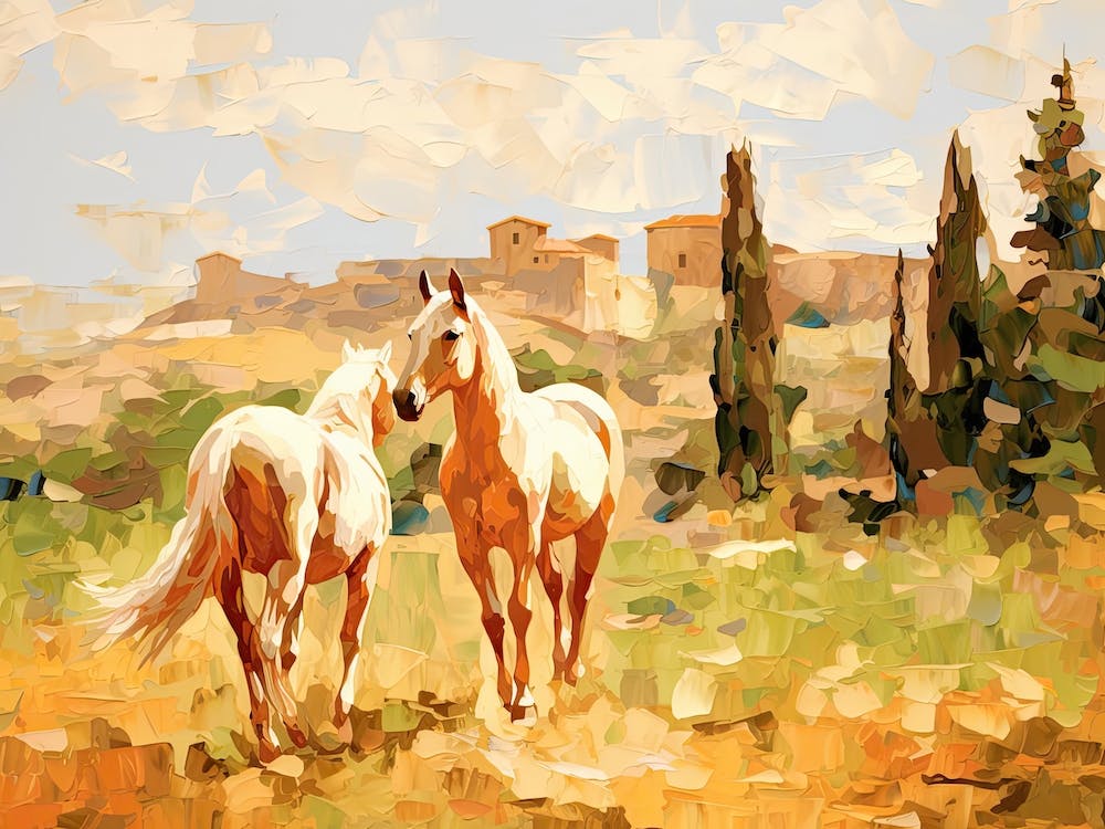 Chevaux Peinture À Sienne, Italie, Paysage 3