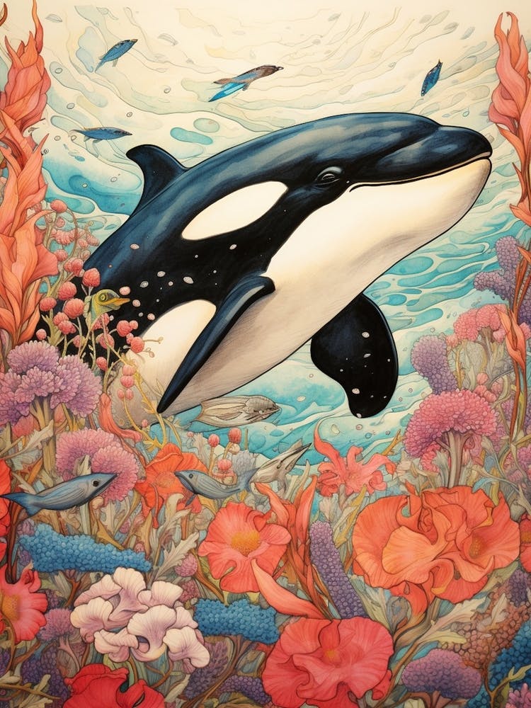 Orca-Wal und Blumen 8