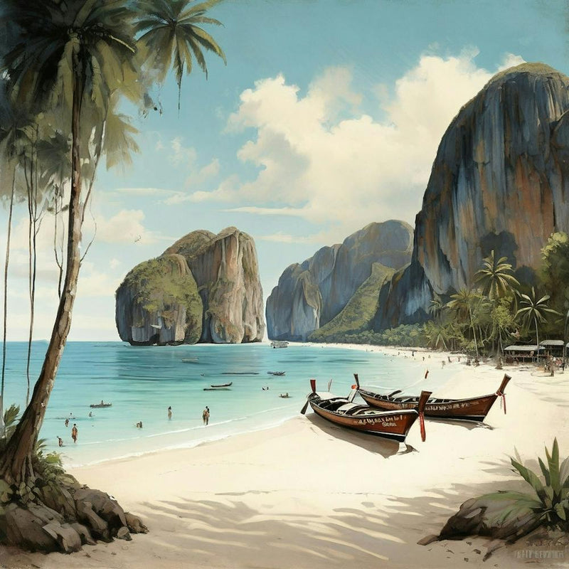Vintage Retro Print Of Maya Bay Koh Phi Phi Thailand 1 1