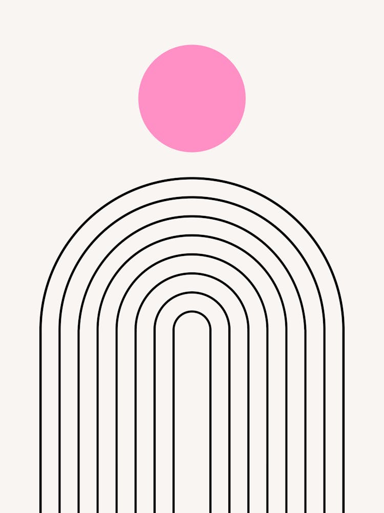 Mid Century Modern | 01 - Sun And Rainbow Cream White And Pink