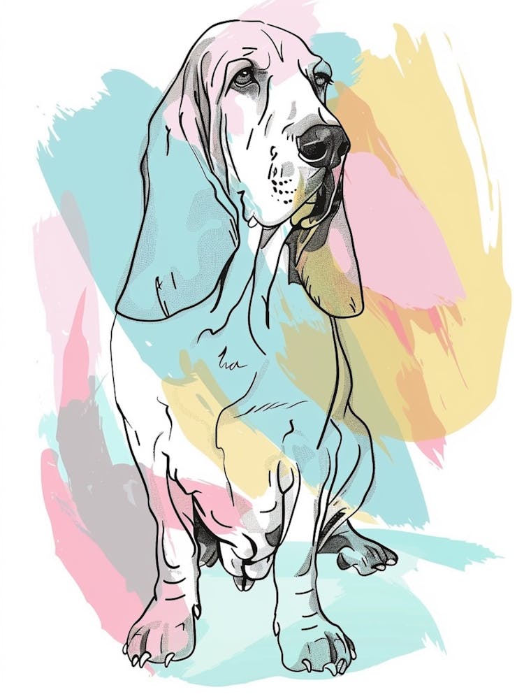 Basset Hound Dog Pastel Line Painting 4
