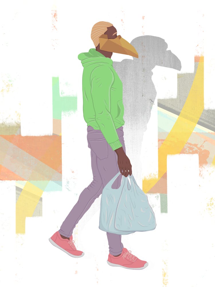 Shopping Man, mask, abstract, illustration, wall art